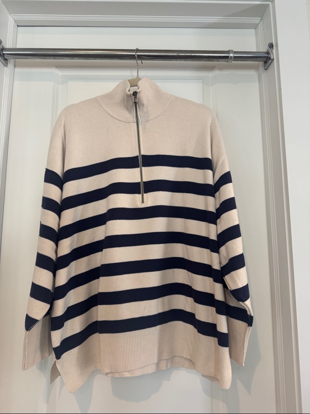 Half-Zip Striped Pullover heavy knit - Cream & Navy